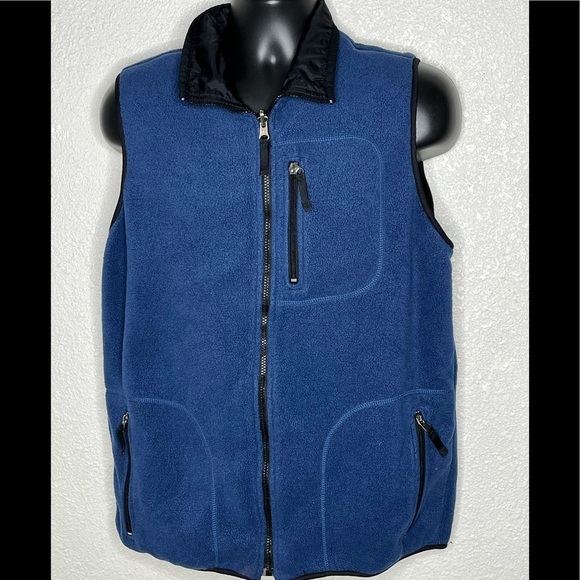 Basic Editions Reversible Blue Fleece /BlackVest Sz Med - Picture 2 of 11